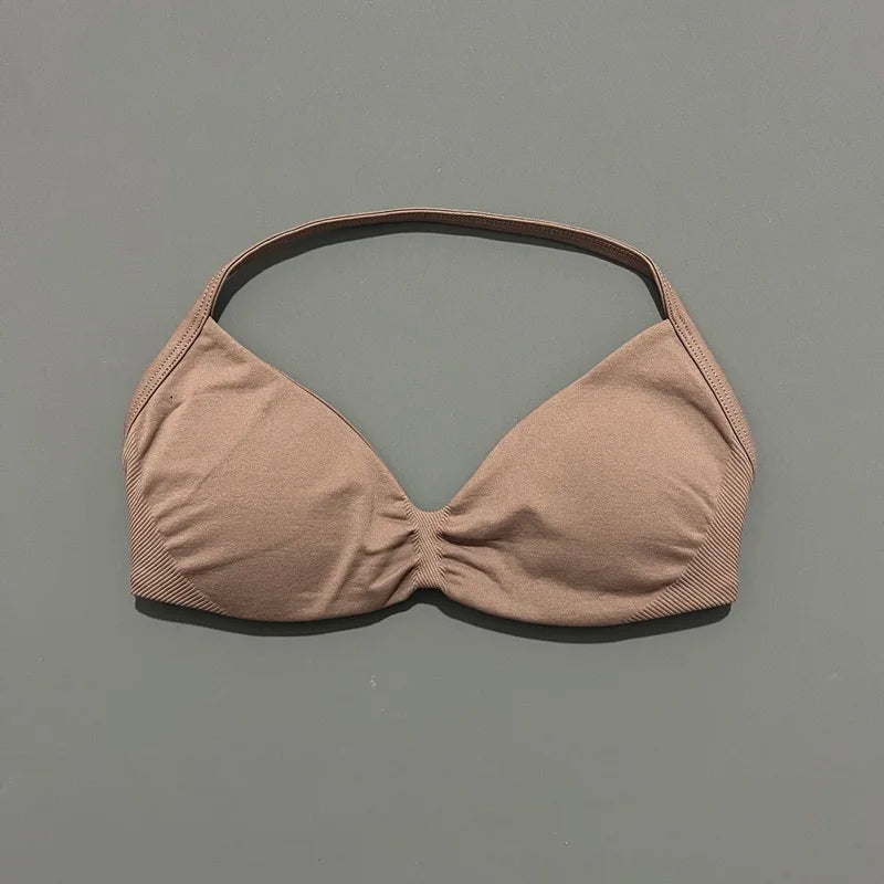 Women's Strappy Backless Halter Sports Bra