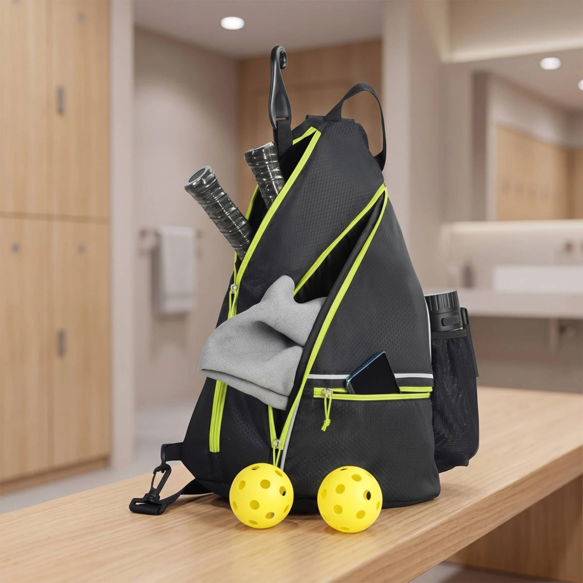 Pickleball Backpack Padded Pickleball Bag with Fence Hook Racket Sling Bag Lightweight Water-Resistant for Tennis Players