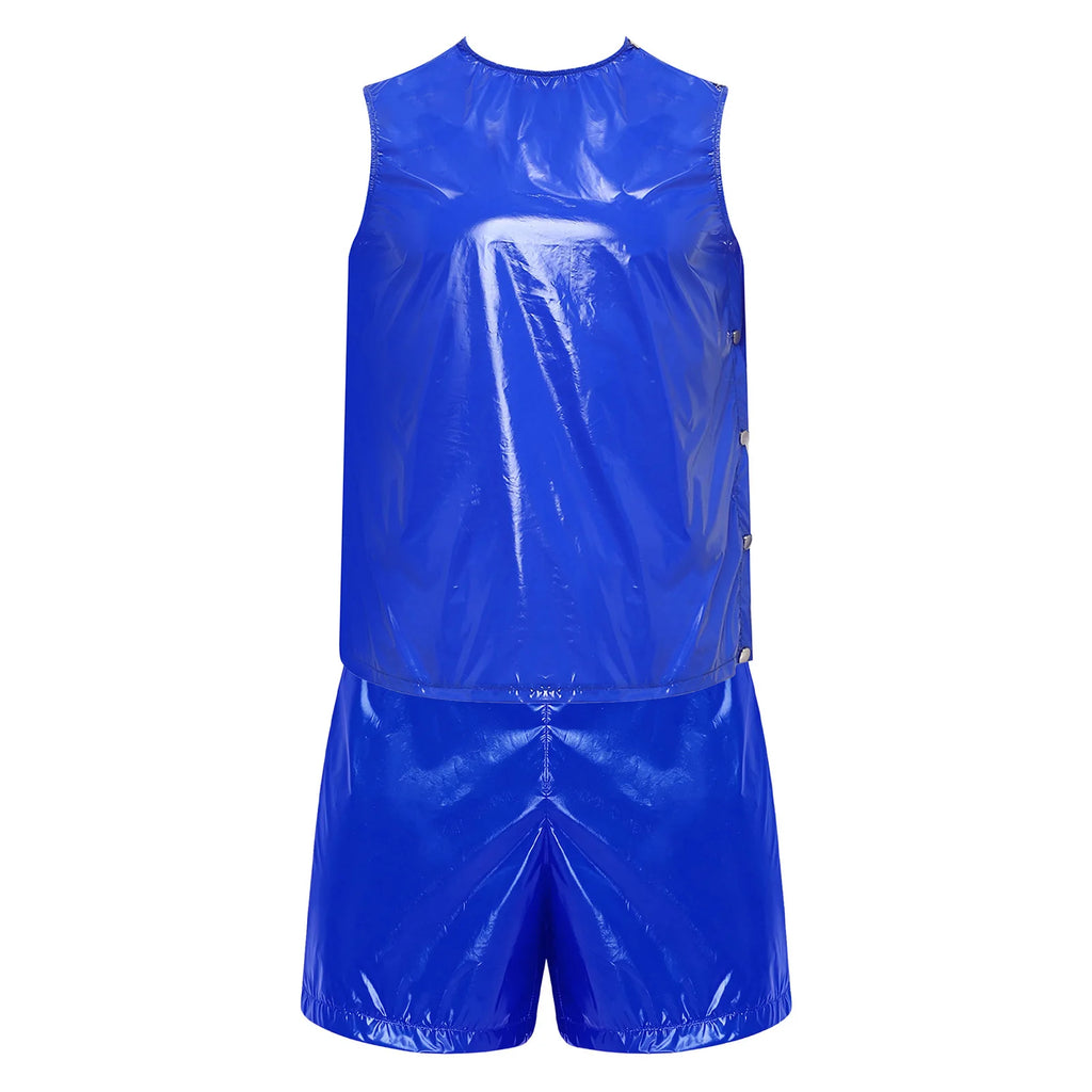 Mens Special Needs Waterproof Sweat Tracksuit Tank Tops Set And Sides Buttons Boxer Shorts Two Pieces Outfit Adaptive Clothing