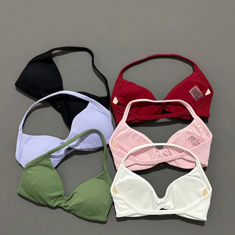 Women's Strappy Backless Halter Sports Bra