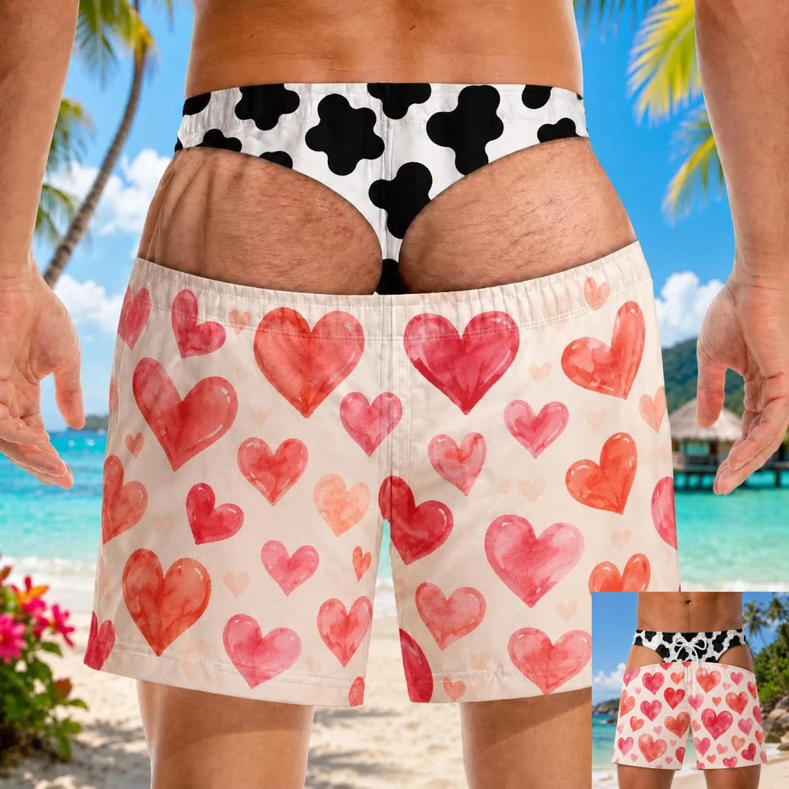 Personalized Funny Men Swim Trunks Gag Gift for Him Big Booty Beach Short Summer Swim Trunks Fake Underwear Beach Shorts