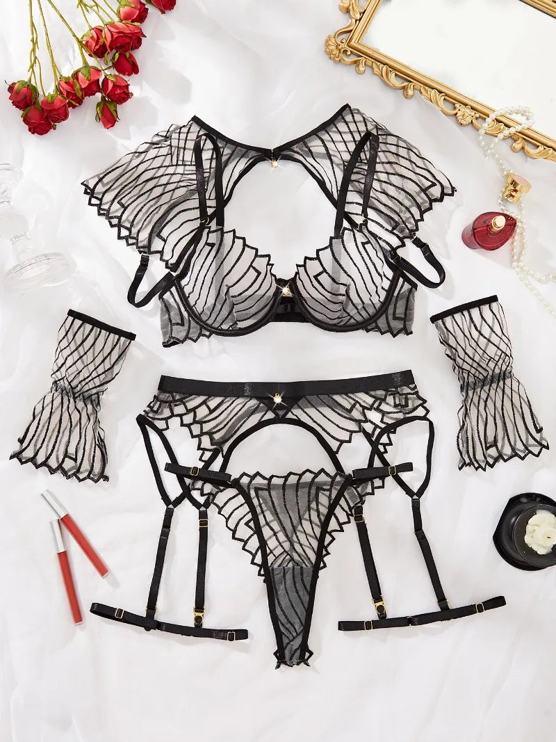 Women's Black Embroidered Set