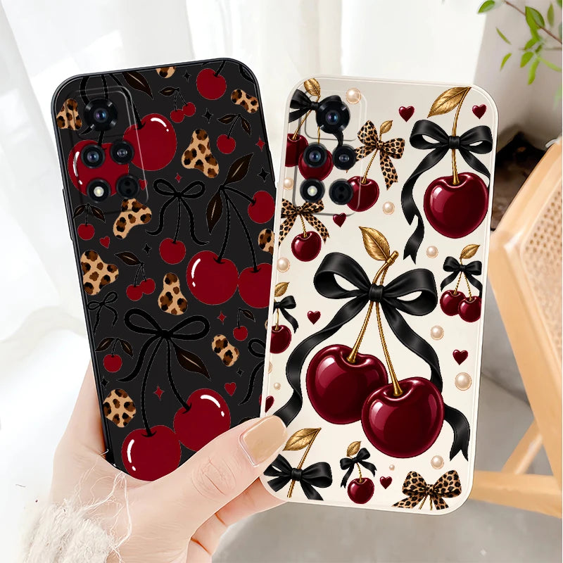 Red Cherry Leopard Print Phone Case For Honor 600 Pro 400 70 Lite 500 200 90 Smart 50 SE 20 9C 9X Pro Soft Shockproof Cases Etui