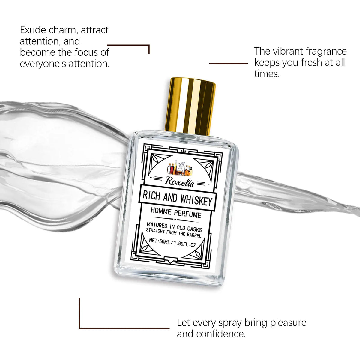 Roxelis 50ml Charm Whisky Men's Perfume Gulong Fragrance Elegant Fresh Charm Fragrance for Men Perfume