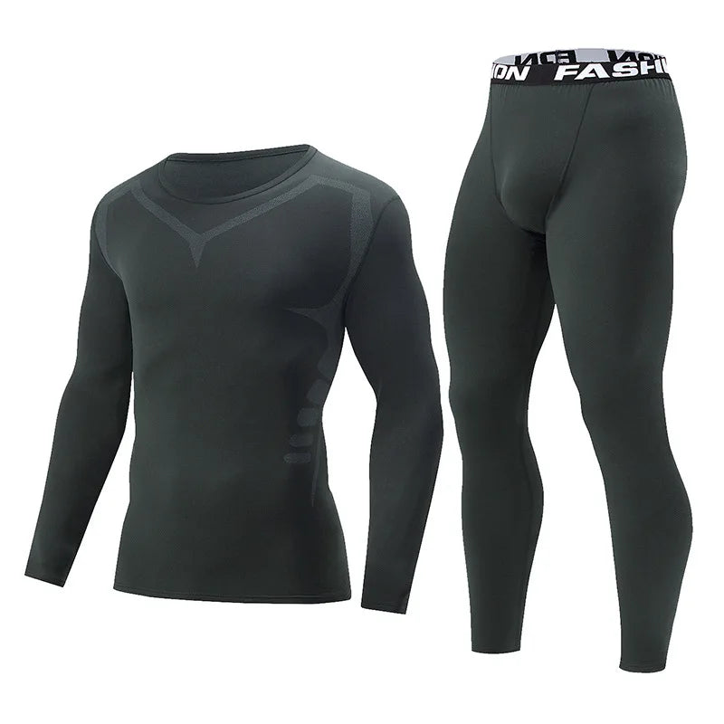 Men Autumn Winter Fashion Printed Thermal Underwear Set Simple Sport Style Warm Base Layer Long Johns Elastic Skin-friendly Top