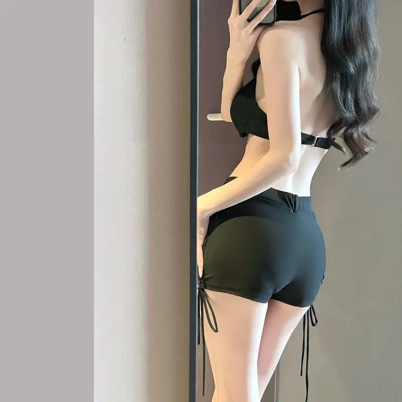Women's Black Swimwear & Long-Sleeve Cover-Up Set