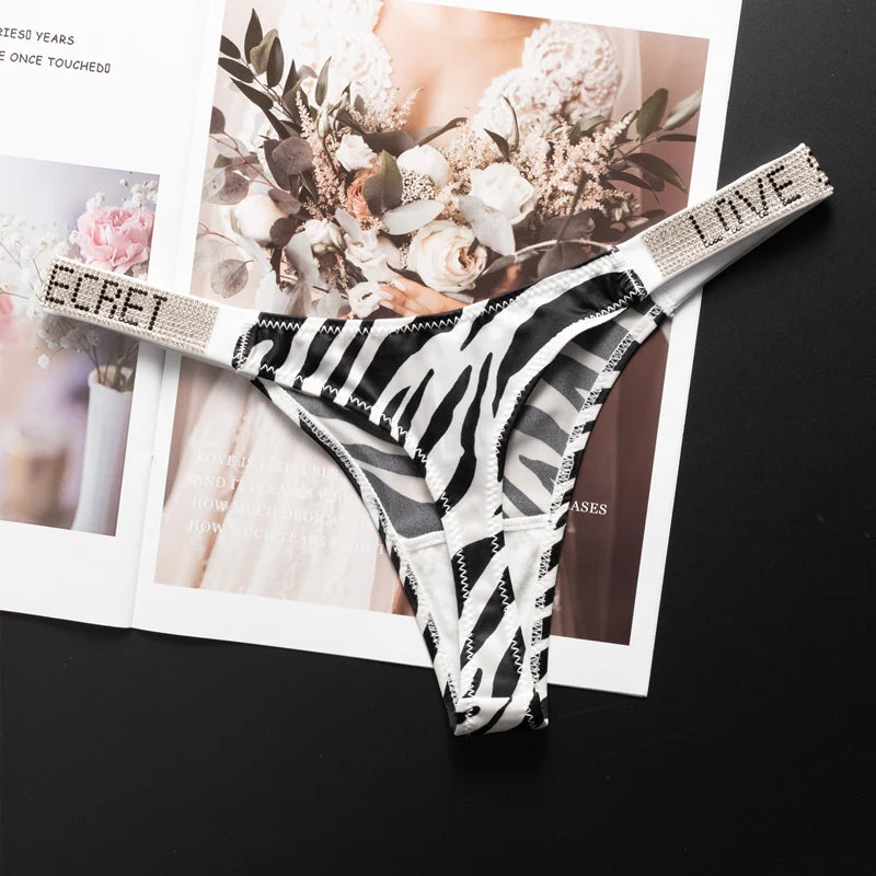 Women's Rhinestone Letter Low-Waist Thong