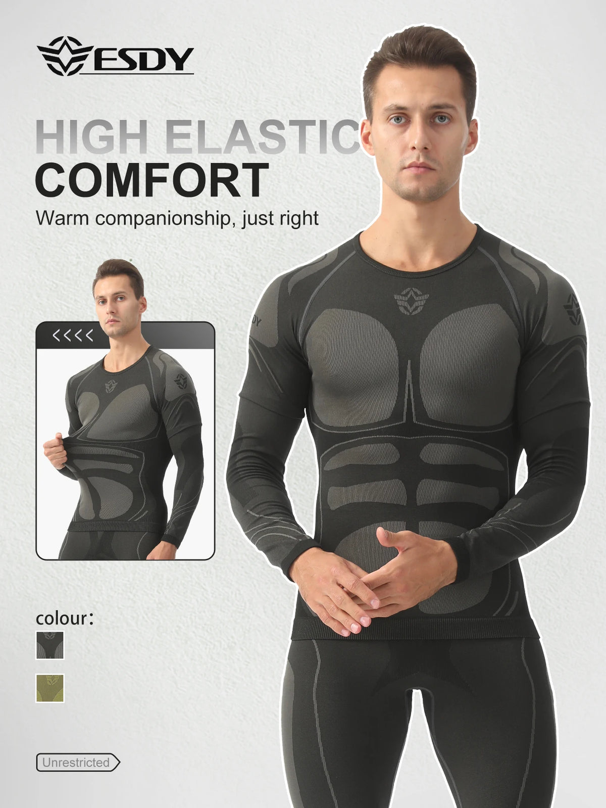 Esdy Men's Thermal Underwear Set Seamless and Traceless Self-Heating Thermal Locking Thickened Underwear Yoga Hiking Skiing Sports Base Layer Set
