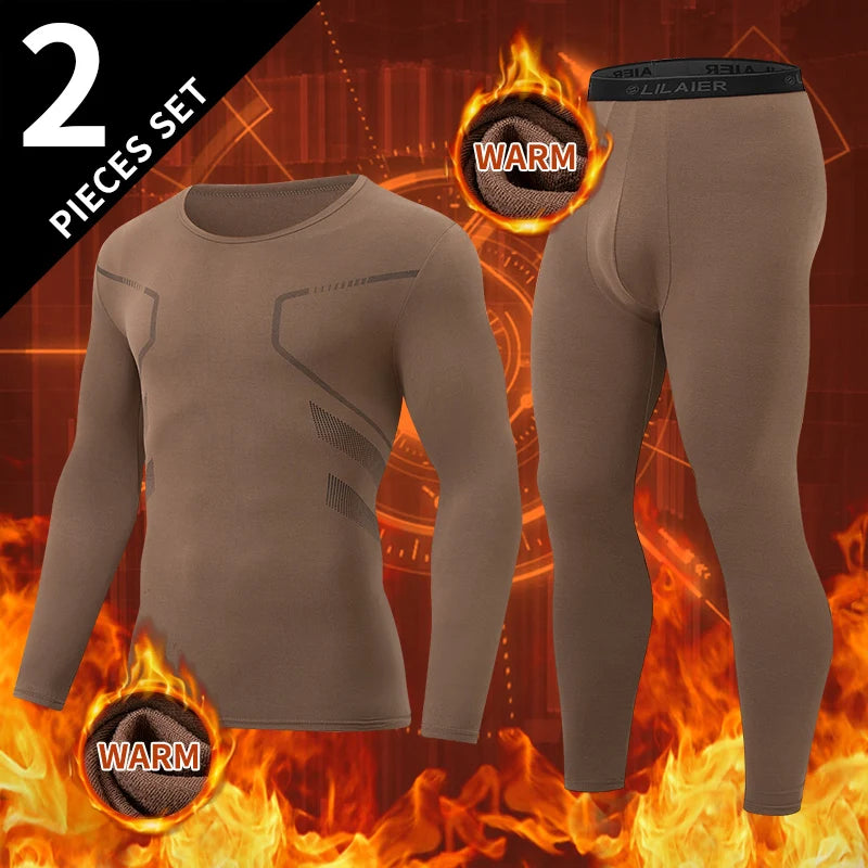 2-piece Autumn/Winter Men's Casual And Comfortable Warm Suit Youth Sports And Fitness Base Underwear Set Long Sleeved Base Shirt