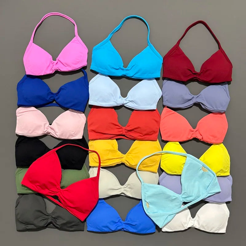 Women's Strappy Backless Halter Sports Bra