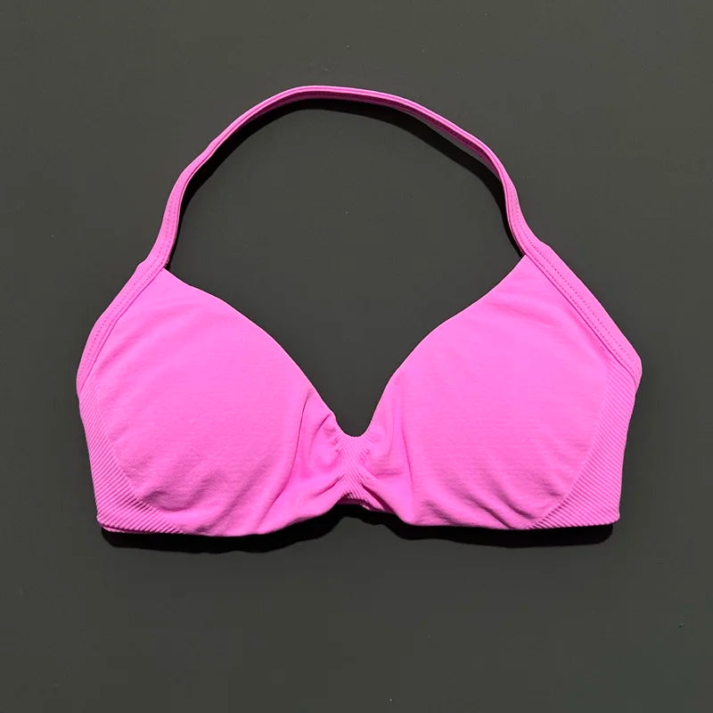 Women's Strappy Backless Halter Sports Bra