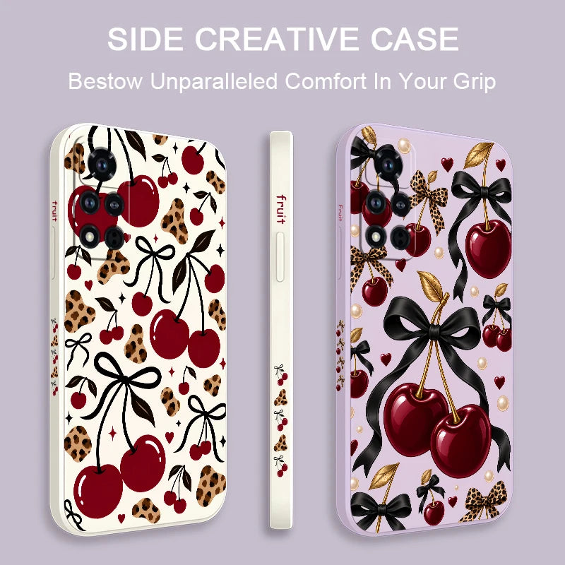 Red Cherry Leopard Print Phone Case For Honor 600 Pro 400 70 Lite 500 200 90 Smart 50 SE 20 9C 9X Pro Soft Shockproof Cases Etui