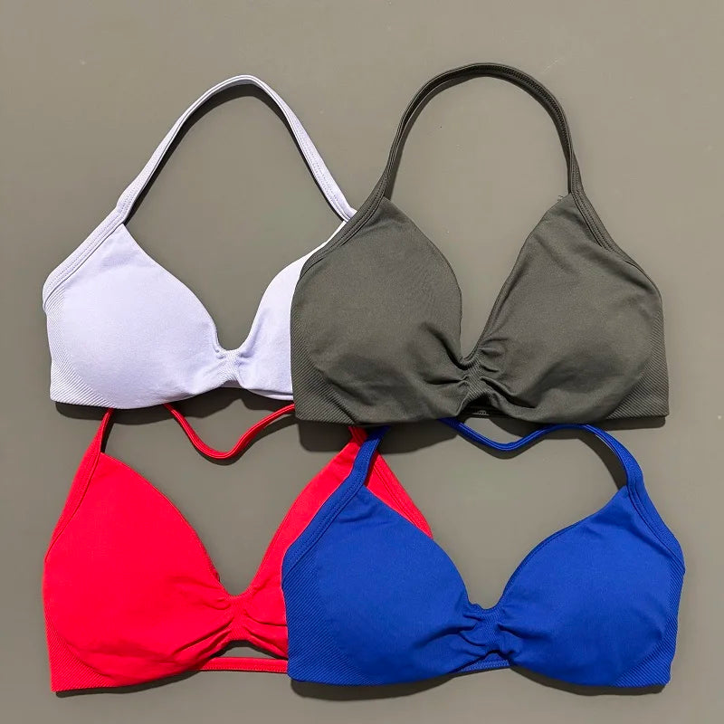 Women's Strappy Backless Halter Sports Bra