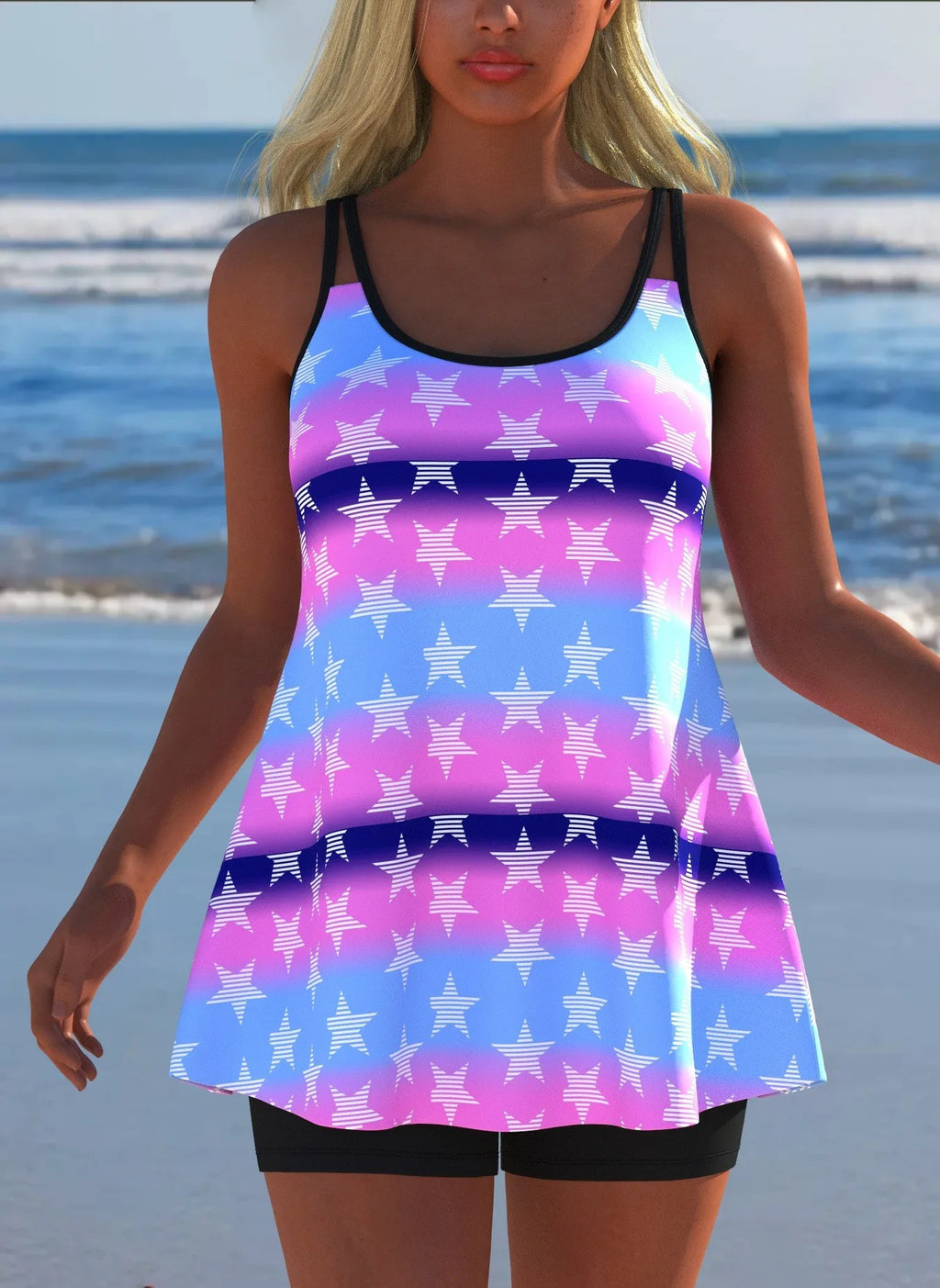 Women's Black & White Print Tankini