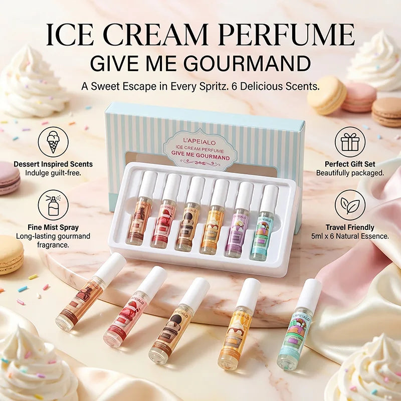 LAPEIALO Ice cream perfume 6 Gift box set of gourmet milk-flavored light fragrance mini portable spray bottles