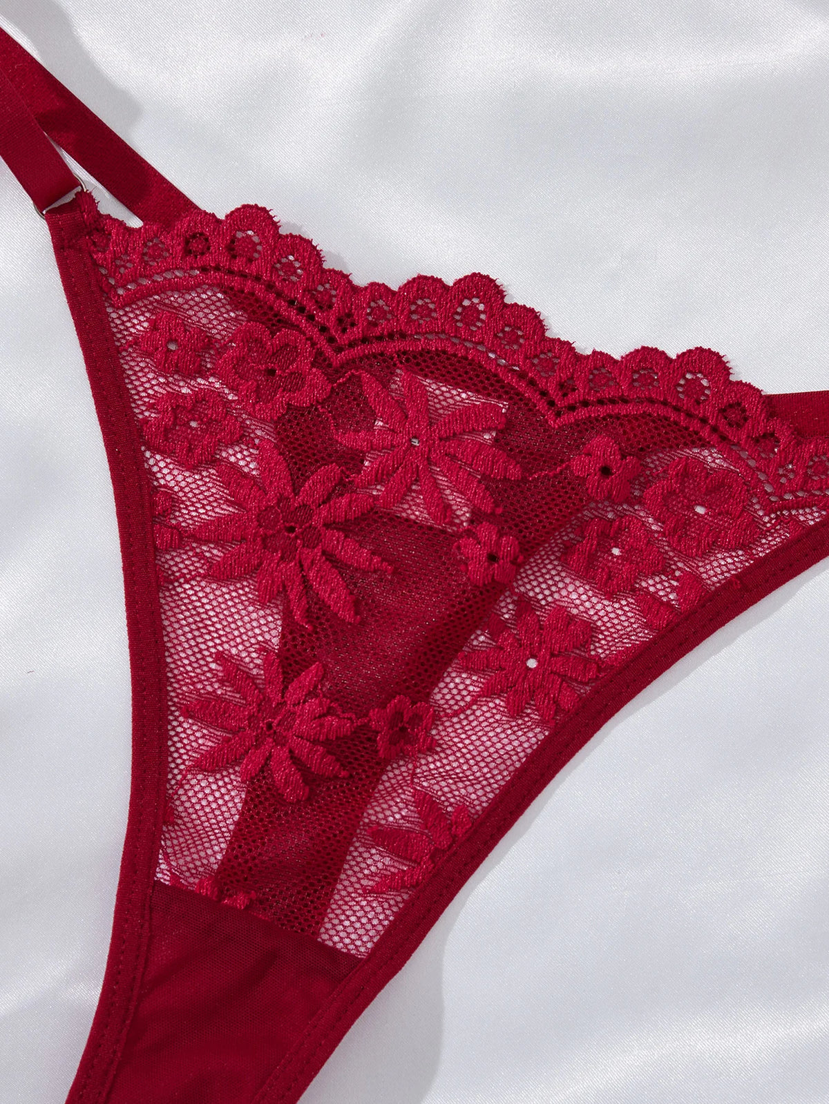 Wine Red Floral Lace Babydoll & Thong Set