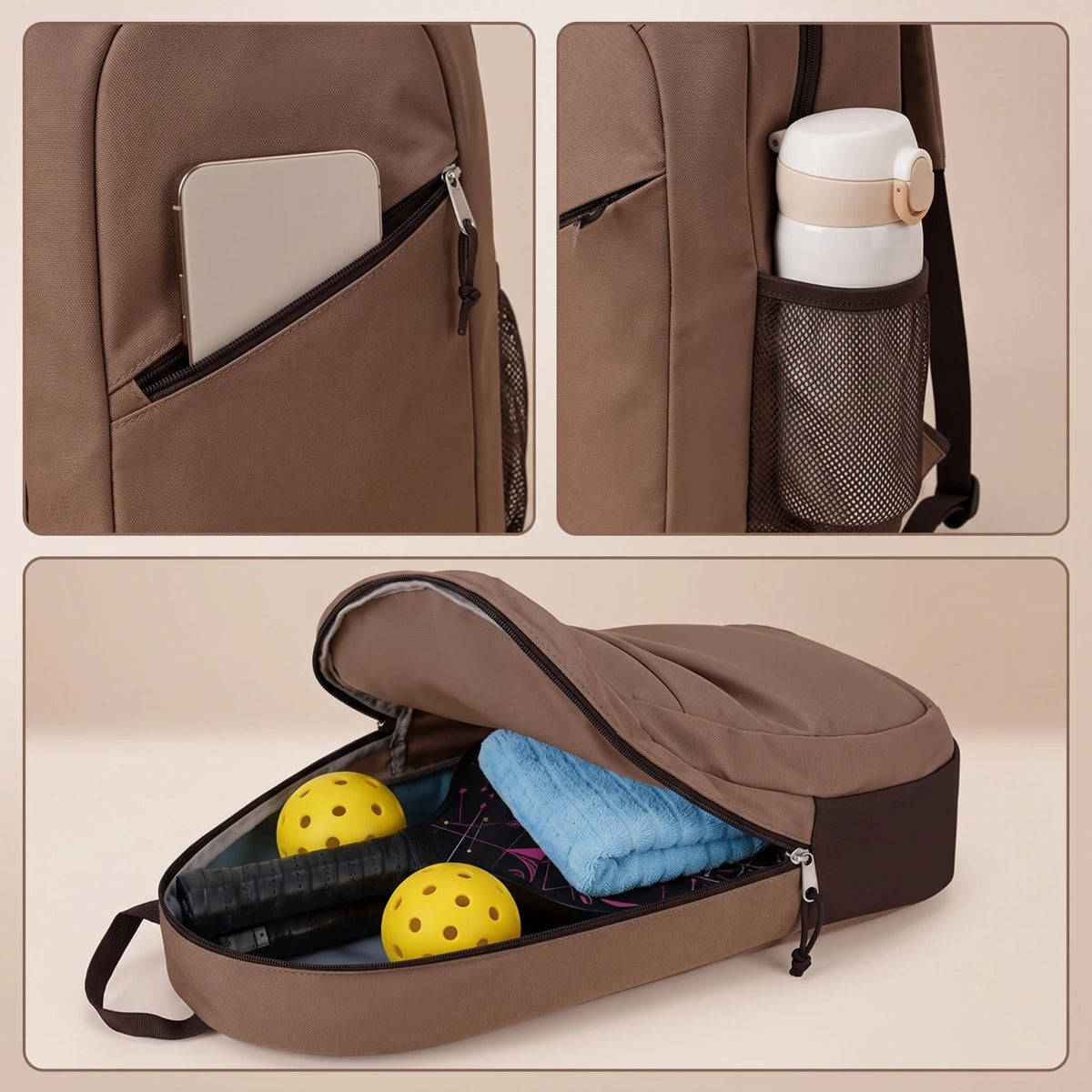 Pickleball Backpack Slim Pickleball Bag Backpack with Water Bottle Holder Compact for Outdoor Training