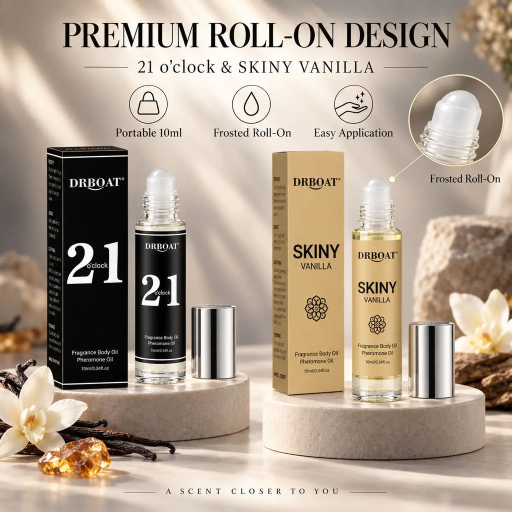 Men Roll On Perfume Oil, Caramel Amber Vanilla & Soft Sandalwood Vanilla, Long Lasting Alcohol-Free Fragrance