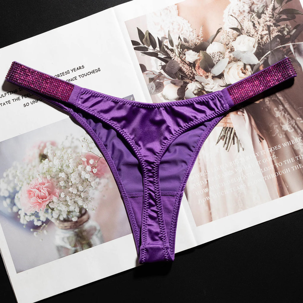Women's Rhinestone Letter Low-Waist Thong