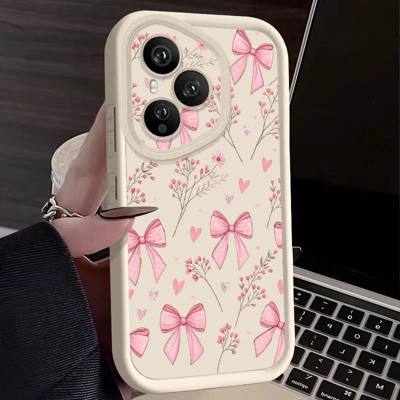 Pink Bow Soft TPU Phone Case for Honor Models
