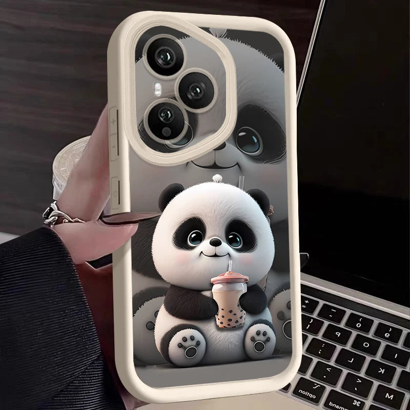 Drink Milk Tea Panda Patterned Phone Case For Honor 400 200 Pro X8c X9c Smart X6a X6b X6c Magic7 Lite Shockproof Soft TPU Cover
