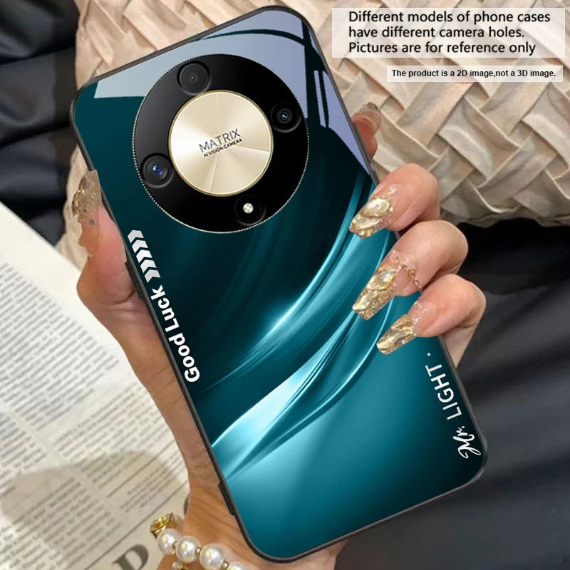 Gradient soft green For Honor 50 70 30 90 200 X5 X5b Plus X6 X8 4G 9 X9c Smart 30 Max  Magic 4 5 Pro 7 Lite glass phone case