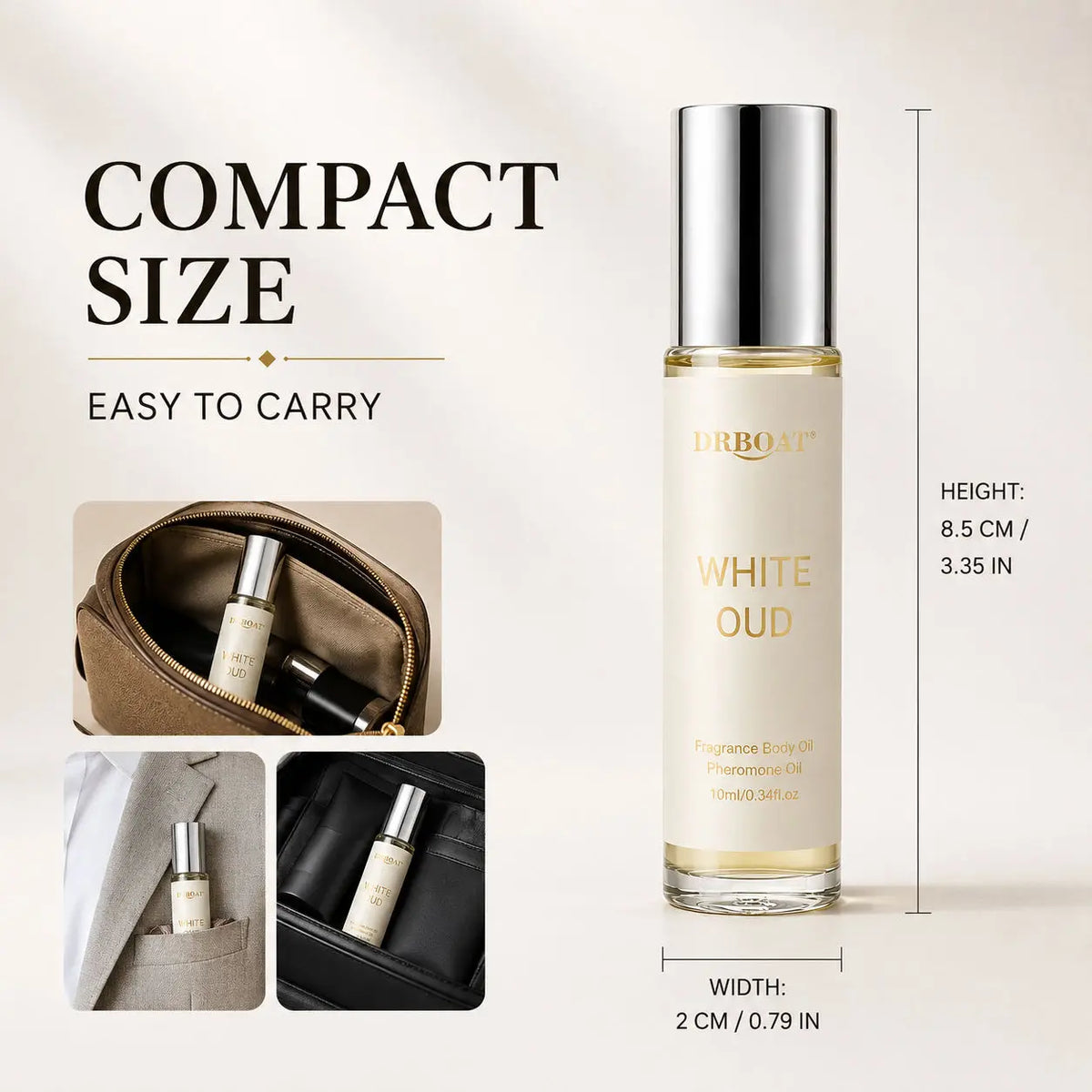 Men Roll-on Perfume Oil,Fresh Citrus White Oud Woody,Alcohol-Free Long Lasting Scent,Portable Pocket Travel Fragrance Gift
