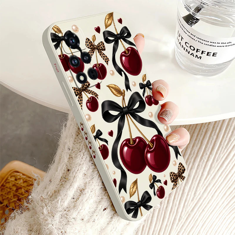 Red Cherry Leopard Print Phone Case For Honor 600 Pro 400 70 Lite 500 200 90 Smart 50 SE 20 9C 9X Pro Soft Shockproof Cases Etui