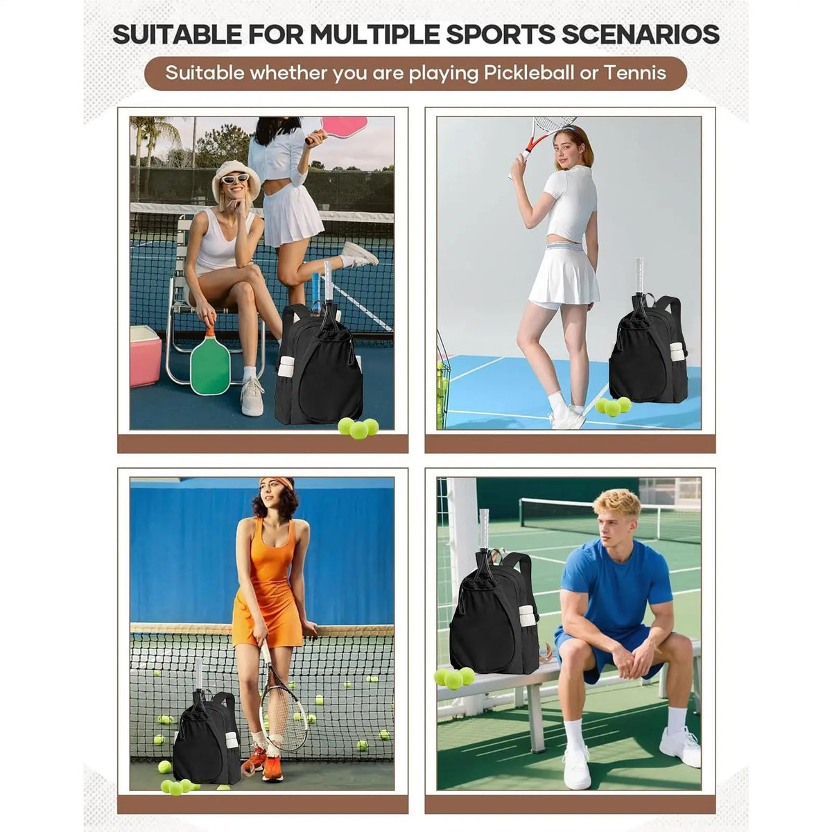 Pickleball Backpack For Women Holds 2 Rackets Sports Pack With Shoe Compartment And Waterproof Pocket Tennis Racket Backpack For