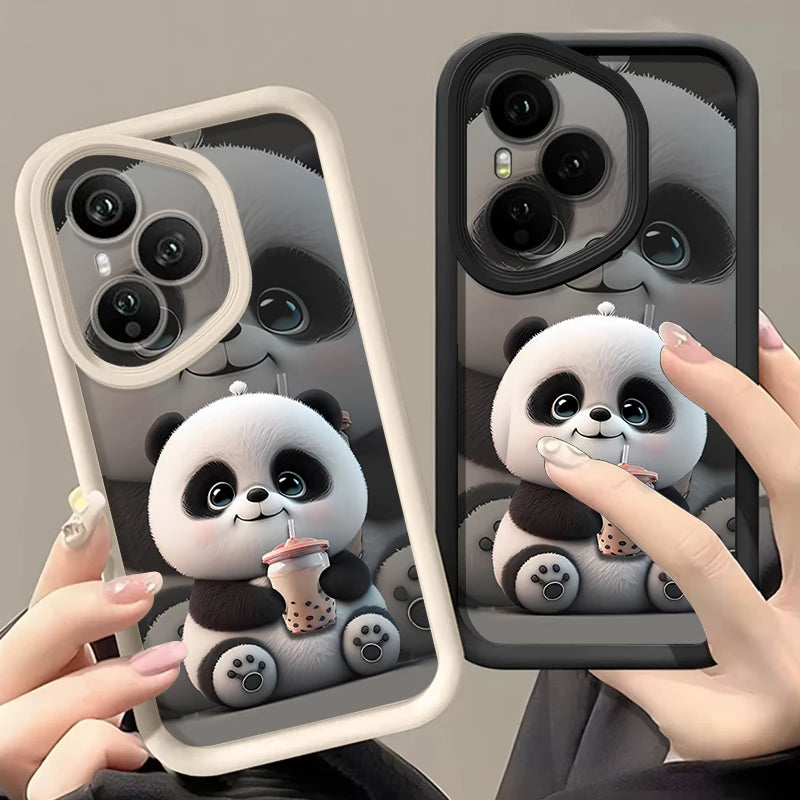 Drink Milk Tea Panda Patterned Phone Case For Honor 400 200 Pro X8c X9c Smart X6a X6b X6c Magic7 Lite Shockproof Soft TPU Cover
