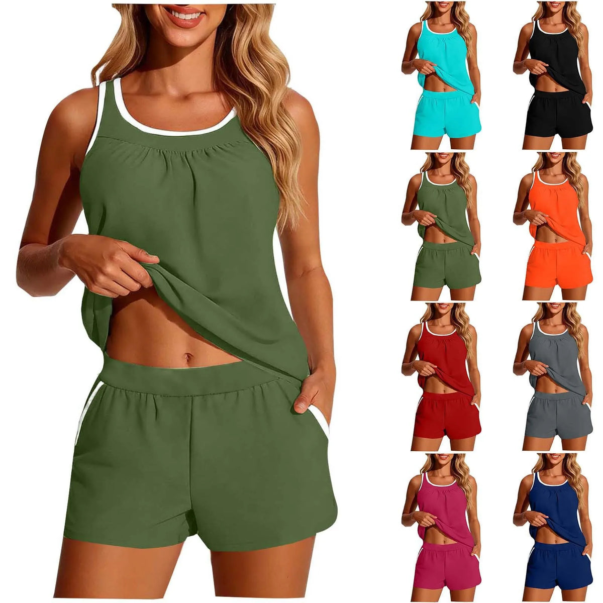 Women's White-Trim Two-Piece Tankini Set