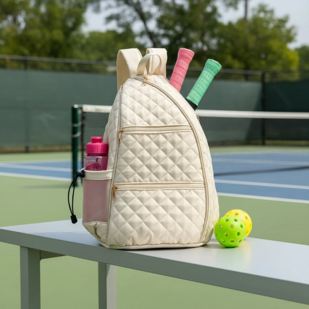 Racket Backpack Quilted Tennis Backpack Sports Bag Water-Resistant Adjustable for Pickleball Players, Practice Sessions