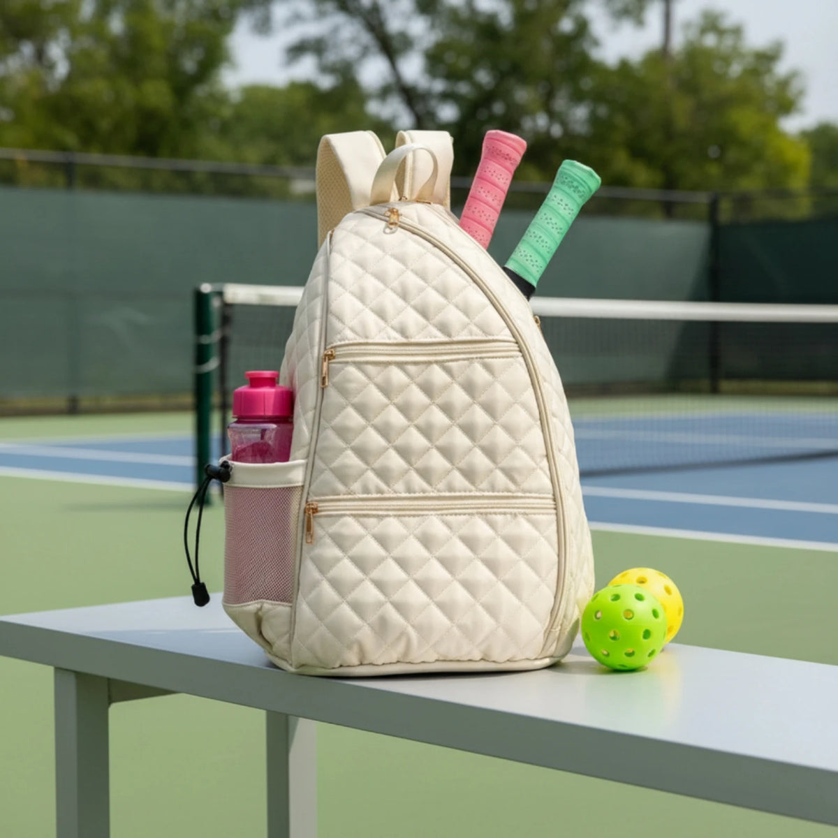 Racket Backpack Quilted Tennis Backpack Sports Bag Water-Resistant Adjustable for Pickleball Players, Practice Sessions