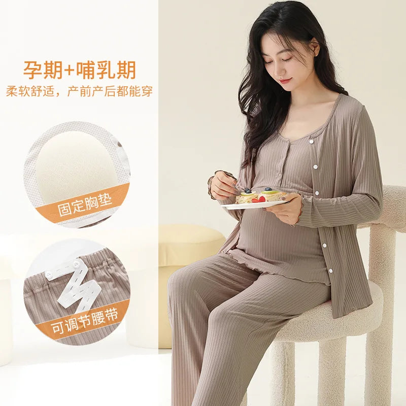 Women's Three-Piece Modal Nursing Pyjama & Robe Set