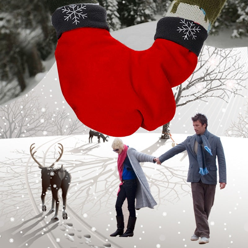 2019 New Snowflake Embroidered Fleece Couple Hand-in-Hand Gloves Double-Layer Warm Thickened Creative Personality