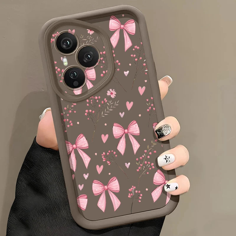 Pink Bow Soft TPU Phone Case for Honor Models