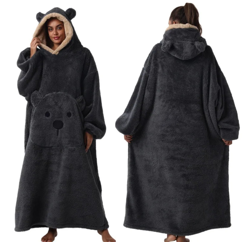Bear Fleece Hooded Wearable Blanket