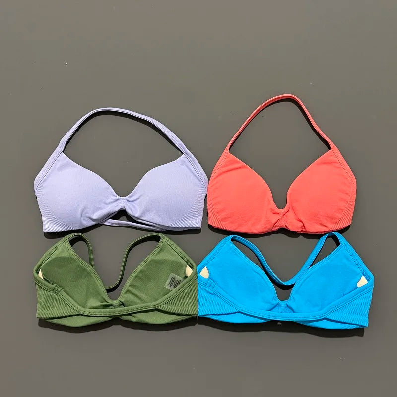 Women's Strappy Backless Halter Sports Bra