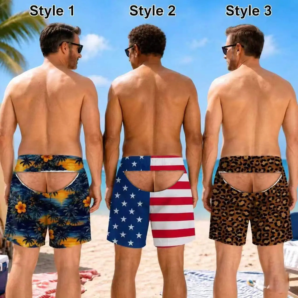 Summer Funny Body Print Hawaiian Beach Short Personalized Vacation Travel Gifts for Men Swim Trunks Fake Underwear Beach Shorts