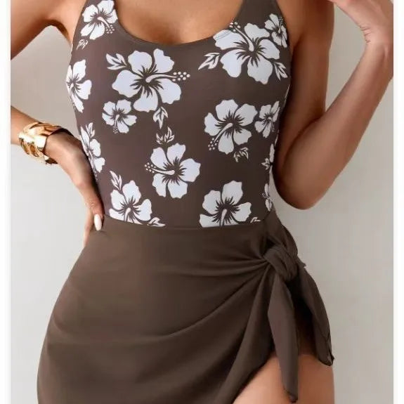 Women's Floral Swimwear with Side-Tie Wrap Skirt