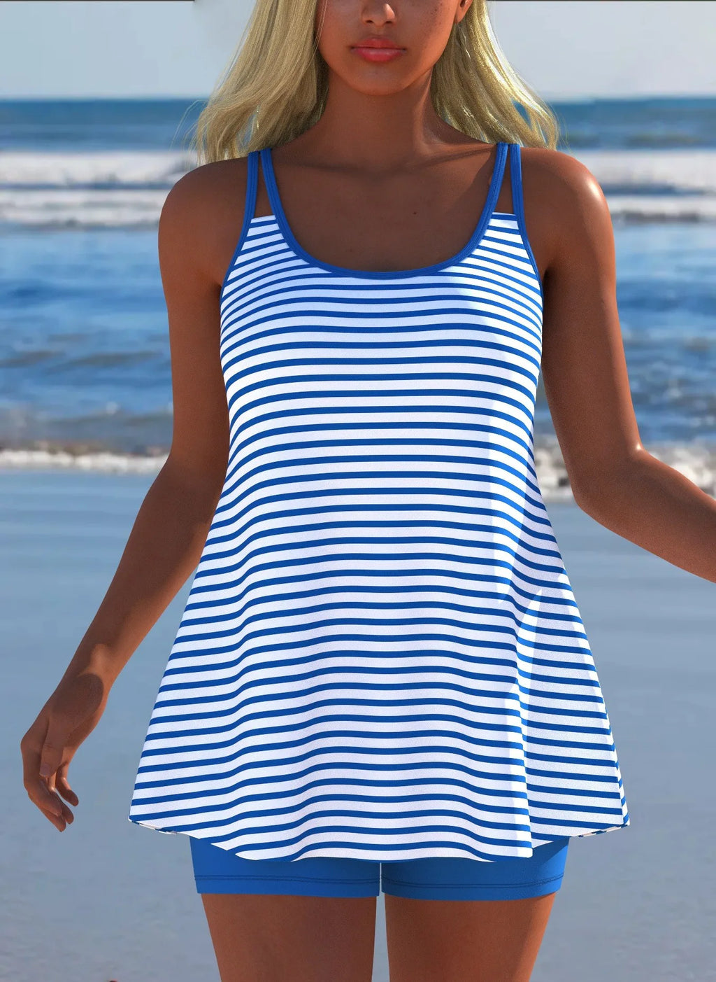 Women's Black & White Print Tankini