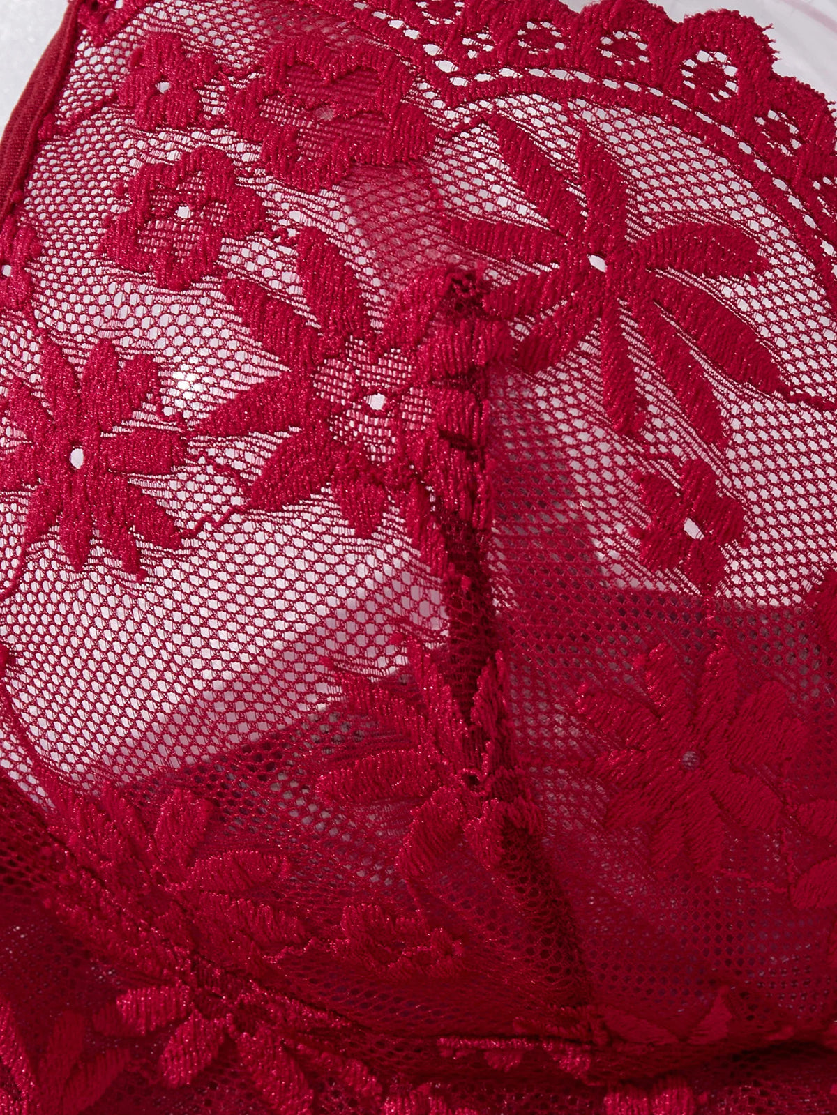 Wine Red Floral Lace Babydoll & Thong Set