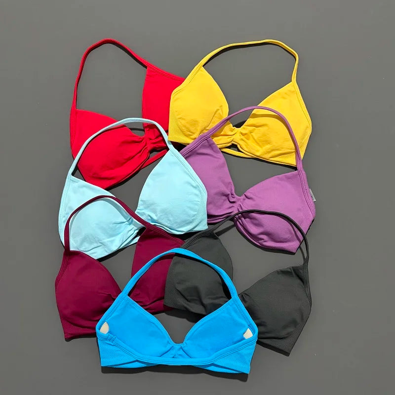Women's Strappy Backless Halter Sports Bra