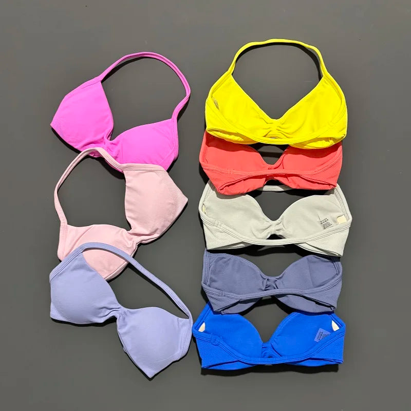 Women's Strappy Backless Halter Sports Bra