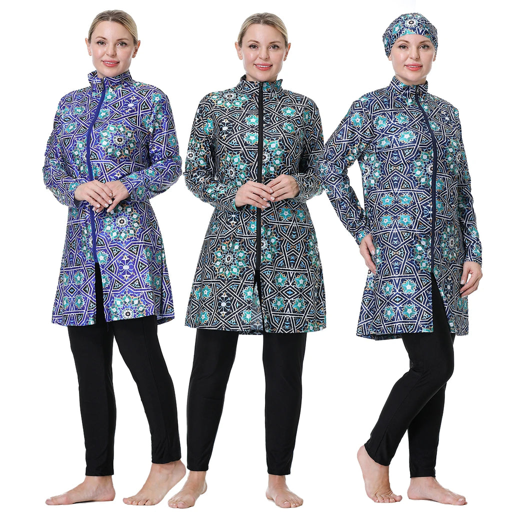 Women's Printed Three-Piece Full-Coverage Swim Set – H1024
