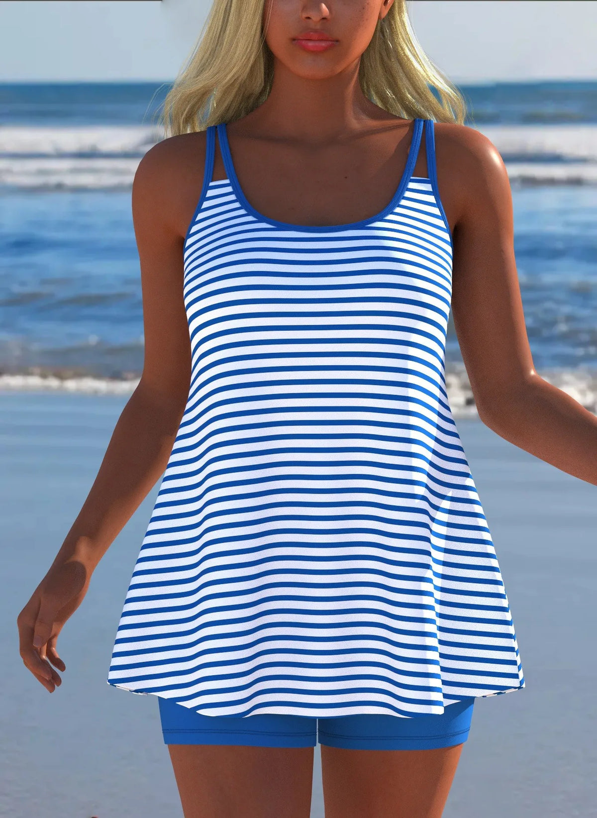 Women's Black & White Print Tankini