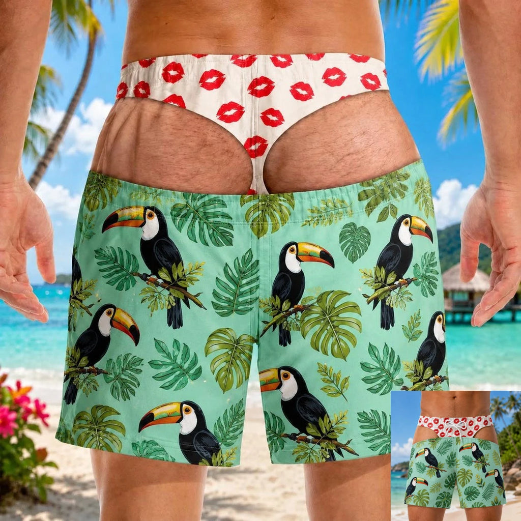 Personalized Funny Men Swim Trunks Gag Gift for Him Big Booty Beach Short Summer Fashion Swim Trunks Fake Underwear Beach Shorts