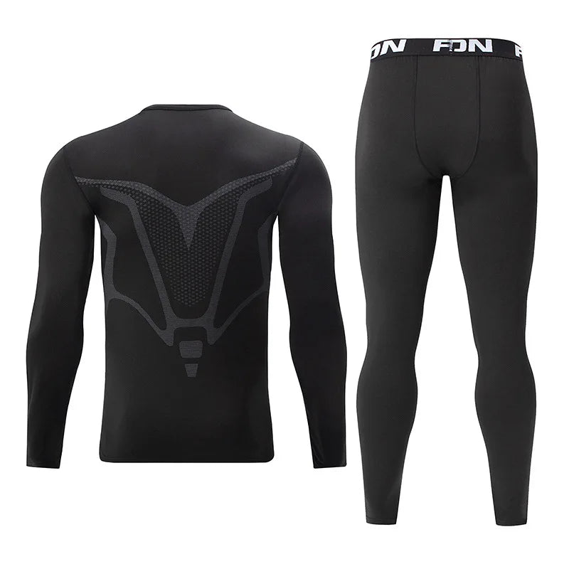 Men Autumn Winter Fashion Printed Thermal Underwear Set Simple Sport Style Warm Base Layer Long Johns Elastic Skin-friendly Top