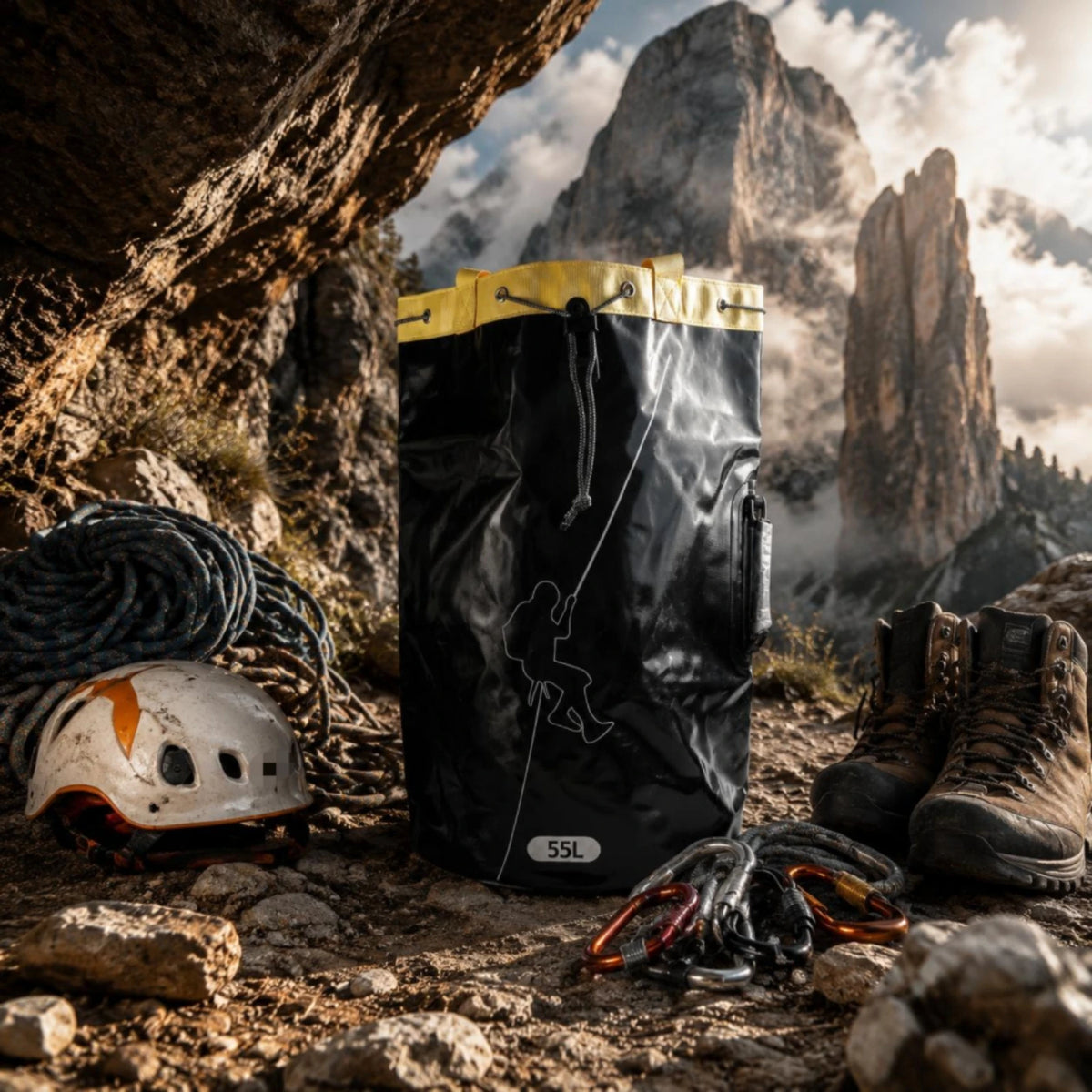 Rope Storage Backpack Drawstring Closure Climbing Rope Backpack Outdoor Gear Drain Hole Carry Handles for Climbers