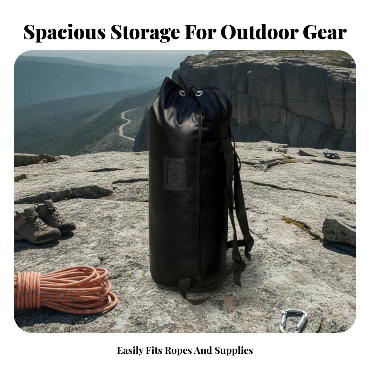 Cylindrical Rope Bag Waterproof Climbing Rope Bag Gear Carrier Metal Eyelets Adjustable Backpack Straps for Climbers